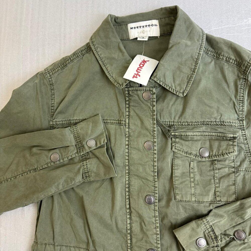 NEW MARRAKECH Anthropologie Y2K Utility Military Jacket Army Parka Khaki Women S